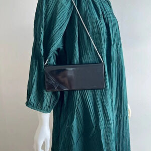 Vintage Italy Patent Bow Accent Clutch Wallet Shoulder Bag Purse With Mirror Y2K